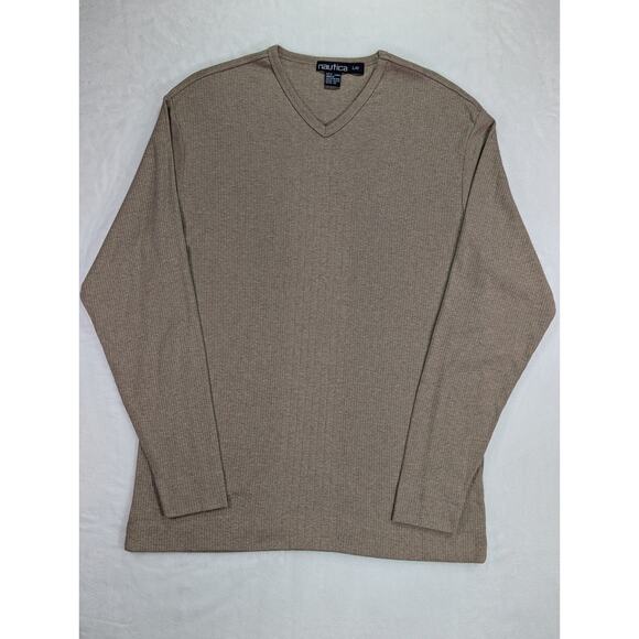 Nautica Large Tan Navtech Performance Classic-Fit Soft VNeck Cotton Sweater VTG - Picture 1 of 12